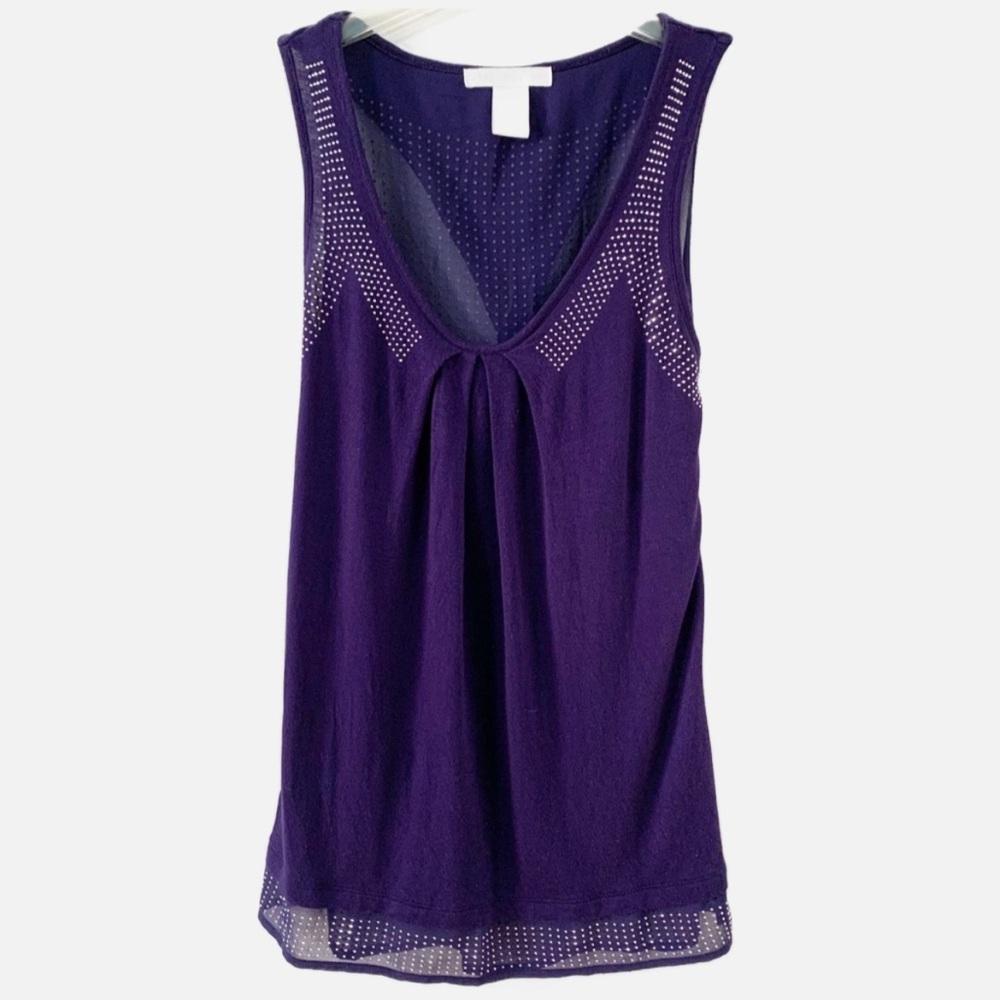 Design History Sheer Fabric Overly Twist Back Metal Beading DeepV Sleeveless Tee